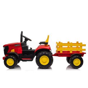 TRATTORE ROSSO CAVALCABILE CON RADIOCOMANDO E RIMORCHIO